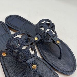 Tory Burch Miller Tejus Print Sandals Textured Newport Navy Size 8.5
